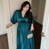 flirla فستان ماكسي مع كشكشة عند الرقبة وأكمام، فستان طويل أنيق بقصة a على الطراز الفرنسي، فستان أنيق جديد بياقة على شكل حرف v، فستان فضفاض الخصر، فستان منزلي مريح بلون سادة 3