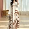 shein najma فستان ماكسي أنيق بطبعة رقمية ملونة بنمط الكرمة، طويل الأكمام وياقة على شكل حرف v، للربيع والخريف 9
