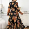 reflora فستان طويل نسائي كبير الحجم بطبعة زهرية، ذو خصر مطاطي مرتفع وذيل مكسر، فستان خريفي، فستان منقوش، فستان زهري 23