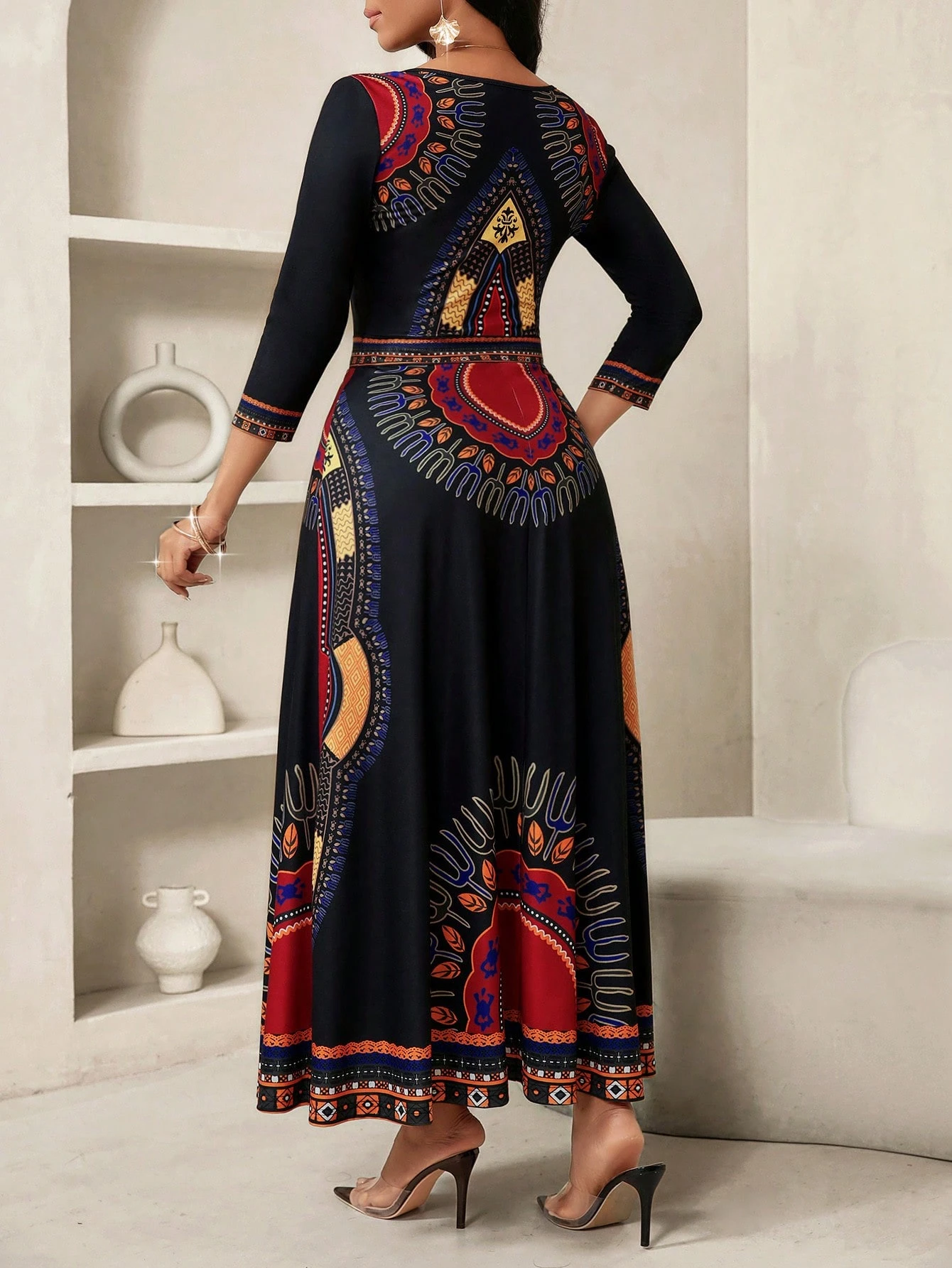 shein lady petite فستان نسائي أنيق بطباعة عتيقة، ملابس صيفية للنساء، ملابس عطلة للنساء، فساتين ربيع وصيف للنساء، فستان عطلة 2
