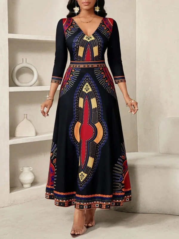 shein lady petite فستان نسائي أنيق بطباعة عتيقة، ملابس صيفية للنساء، ملابس عطلة للنساء، فساتين ربيع وصيف للنساء، فستان عطلة 3
