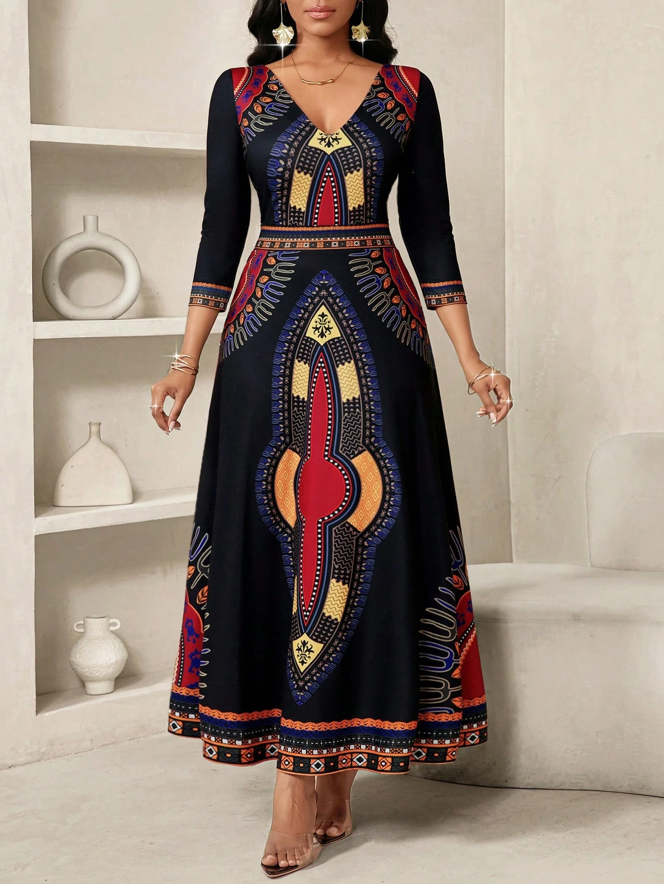 shein lady petite فستان نسائي أنيق بطباعة عتيقة، ملابس صيفية للنساء، ملابس عطلة للنساء، فساتين ربيع وصيف للنساء، فستان عطلة 3