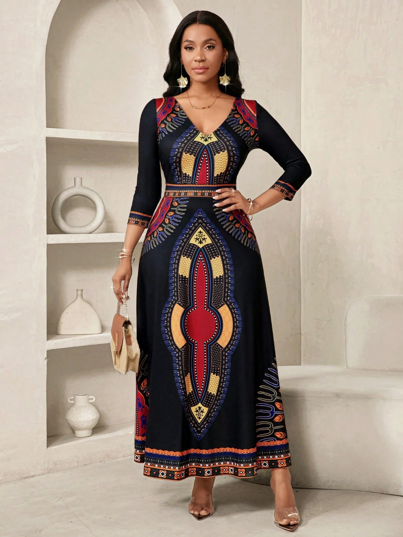 shein lady petite فستان نسائي أنيق بطباعة عتيقة، ملابس صيفية للنساء، ملابس عطلة للنساء، فساتين ربيع وصيف للنساء، فستان عطلة 4