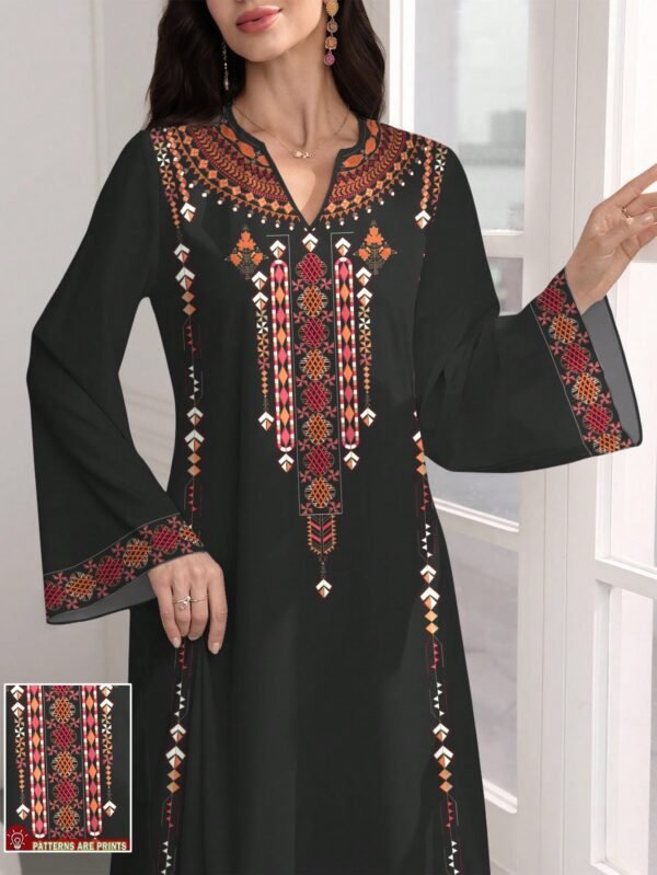 shein najma فستان ماكسي أنيق بطبعات زهرية وياقة على شكل حرف v وأكمام طويلة بطراز عربي، للربيع والخريف 13