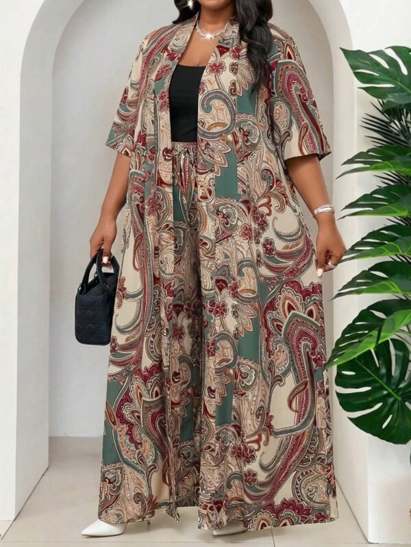 shein lady مجموعة قطعتين فضفاضة أنيقة متعددة الاستخدامات بطباعة عتيقة مقاس كبير، صيفي 14