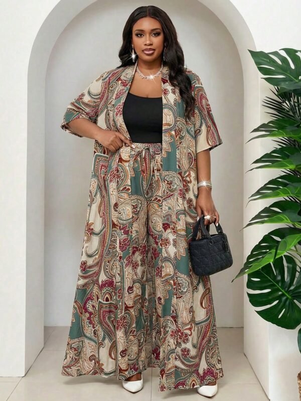 shein lady مجموعة قطعتين فضفاضة أنيقة متعددة الاستخدامات بطباعة عتيقة مقاس كبير، صيفي 15