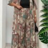 shein lady مجموعة قطعتين فضفاضة أنيقة متعددة الاستخدامات بطباعة عتيقة مقاس كبير، صيفي 16
