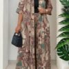 shein lady مجموعة قطعتين فضفاضة أنيقة متعددة الاستخدامات بطباعة عتيقة مقاس كبير، صيفي 17