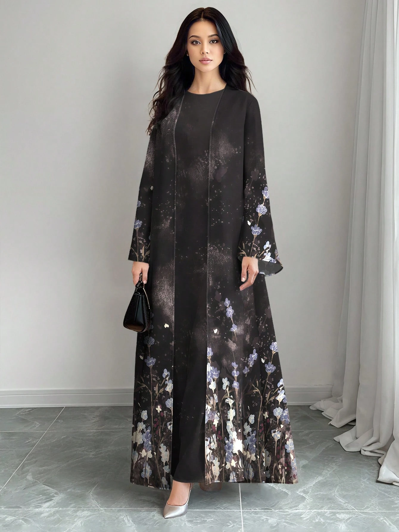 shein najma عباية كارديجان طويلة كاجوال للنساء بطبعة زهرية تدرجية ذات أكمام طويلة، مناسبة للربيع والخريف 16