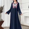 shein فستان ماكسي أزرق داكن أنيق للمراهقات، بأكمام طويلة وياقة على شكل v، مزين بشريط ذهبي وطبعات فراشات، فستان ماكسي فضفاض بياقة على شكل v على الطراز العربي، فستان للبنات للربيع والخريف للاستخدام اليومي، فستان جلابية ماكسي عربي 3
