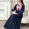 shein فستان ماكسي أزرق داكن أنيق للمراهقات، بأكمام طويلة وياقة على شكل v، مزين بشريط ذهبي وطبعات فراشات، فستان ماكسي فضفاض بياقة على شكل v على الطراز العربي، فستان للبنات للربيع والخريف للاستخدام اليومي، فستان جلابية ماكسي عربي 4