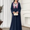 shein فستان ماكسي أزرق داكن أنيق للمراهقات، بأكمام طويلة وياقة على شكل v، مزين بشريط ذهبي وطبعات فراشات، فستان ماكسي فضفاض بياقة على شكل v على الطراز العربي، فستان للبنات للربيع والخريف للاستخدام اليومي، فستان جلابية ماكسي عربي 5