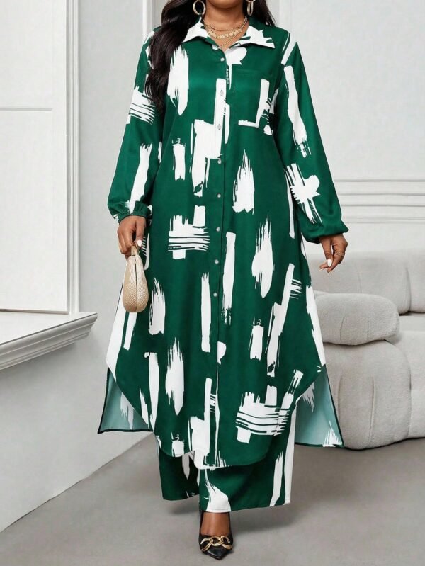 shein lady curve قميص كاجوال أنيق للربيع والصيف والخريف والشتاء، ياقة منسوجة، أكمام بيشوب، جيوب، أكمام طويلة، مقاسات كبيرة، بدلة أنيقة للمكتب والتنقل للربيع والصيف، ملابس صيفية للنساء للعطلات 2