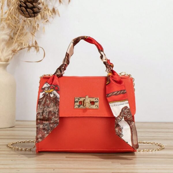 حقيبة يد نسائية كاجوال بنمط مربعات جاكارد، مزينة بوشاح صغير 4