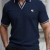 manfinity mode قميص بولو رسمي رجالي صيفي كاجوال بأكمام قصيرة مع حواف متباينة، للمناسبات 13