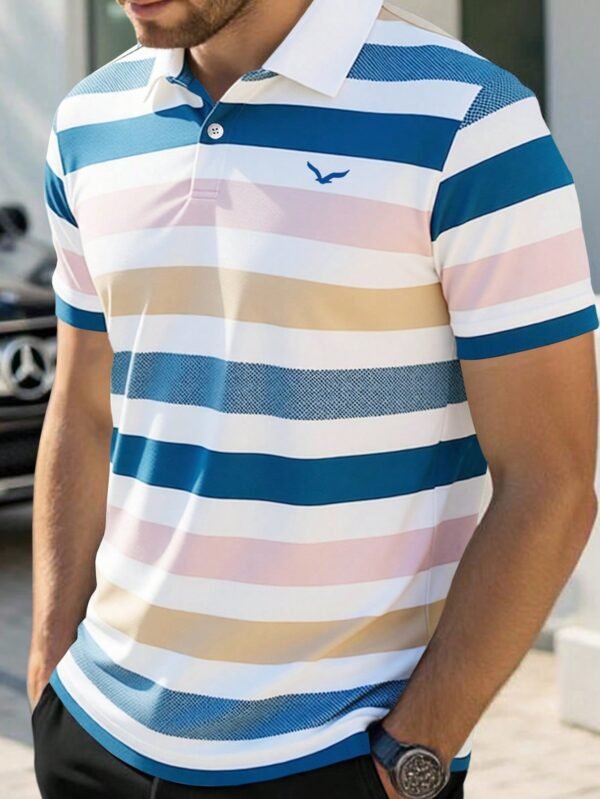 manfinity mode قميص بولو رسمي رجالي صيفي كاجوال بأكمام قصيرة مع حواف متباينة، للمناسبات 7