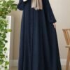 عباءة نسائية أنيقة بأسلوب عربي ذات لون أحادي، حزام خصر، أكمام فانوس طويلة فضفاضة مريحة، عيد الفطر الربيع 4