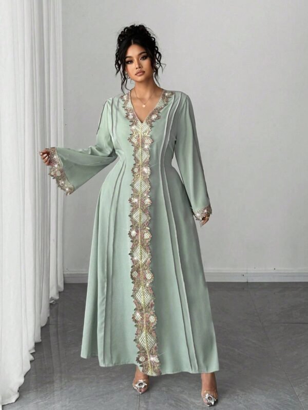 shein petite curve فستان طويل مزين بالدانتيل الأنيق، خريف/شتاء 6
