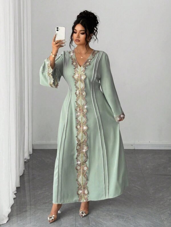 shein petite curve فستان طويل مزين بالدانتيل الأنيق، خريف/شتاء 8