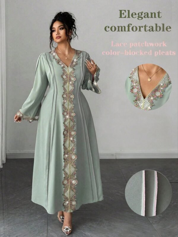 shein petite curve فستان طويل مزين بالدانتيل الأنيق، خريف/شتاء 10