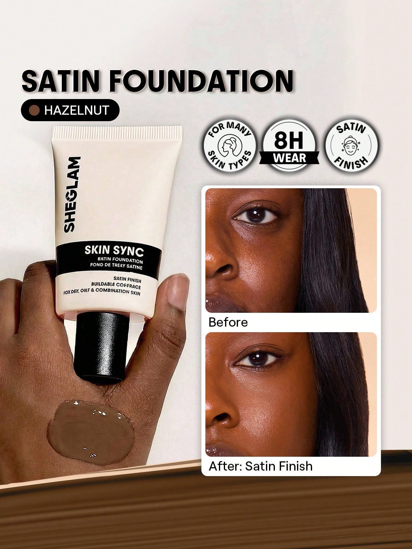 sheglam skin sync satin كريم أساس fair علامة تجارية جمال مكياج ميكب مستحضرات تجميل للنساء الفتيات مثالي لفصل الصيف الربيع مثالي ل y2k أزياء أنيقة عيد الأم هدية حفلة جاهز أفضل لون 30