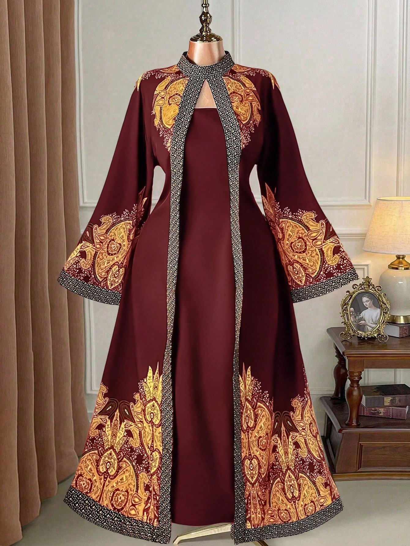 rometta فستان نسائي بحجم كبير من قطعة واحدة، أنيق وبأسلوب عطلة، مطبوع بياقة مزيفة وأكمام واسعة، قصة ضيقة إحساس بالحزن جمالية الأربعاء 2