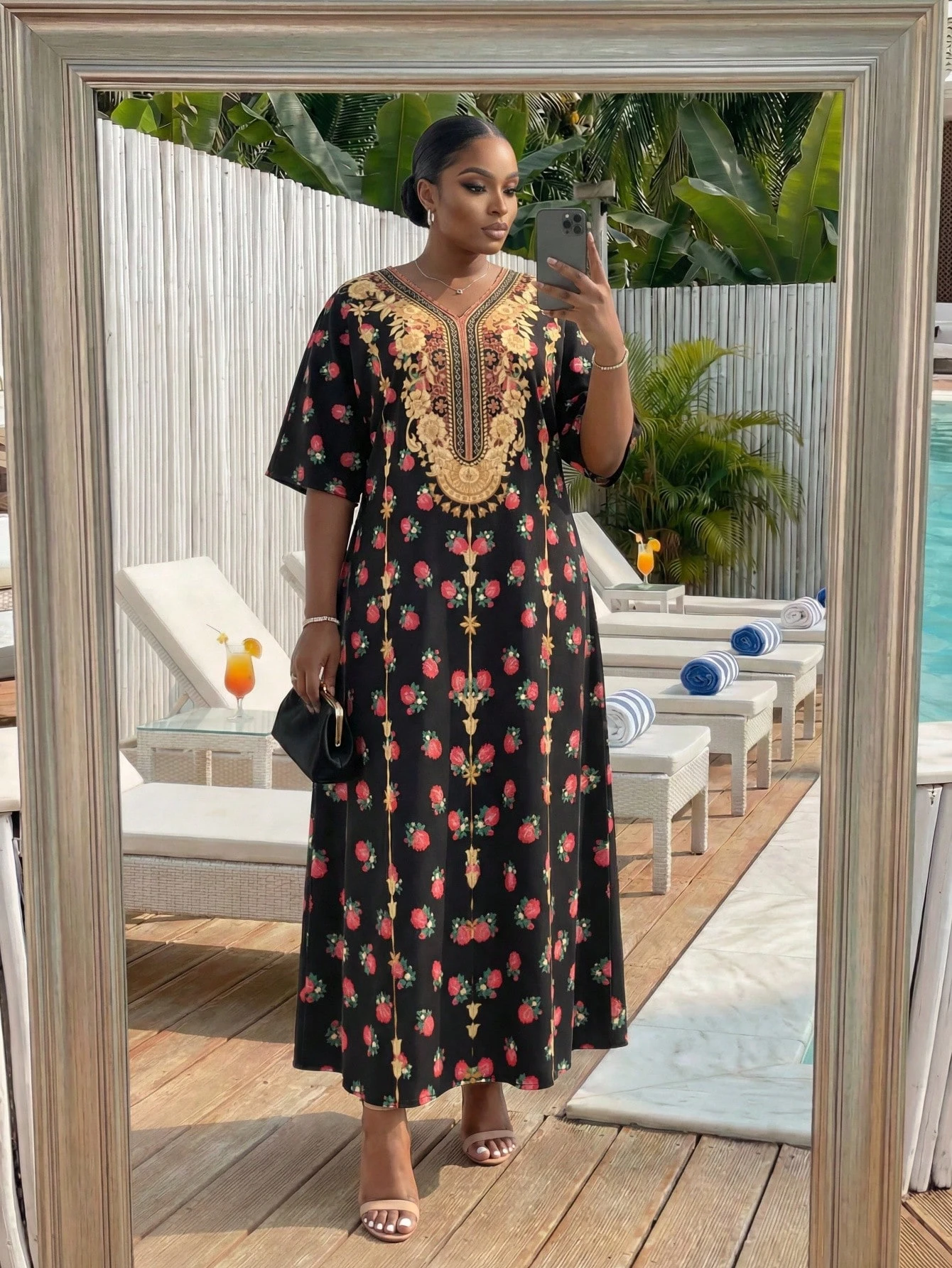 shein lady curve فستان كاجوال قصير الأكمام بياقة على شكل حرف v مزخرف بالزهور للمرأة ذات الحجم الكبير 3