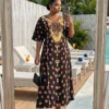 shein lady curve فستان كاجوال قصير الأكمام بياقة على شكل حرف v مزخرف بالزهور للمرأة ذات الحجم الكبير 6