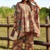 emery rose مجموعة قطعتين كاجوال للعطلات، ملابس علوية بأكمام خفافيش مطبوعة بطبعة البيزلي وبنطلون مقاس كبير 8
