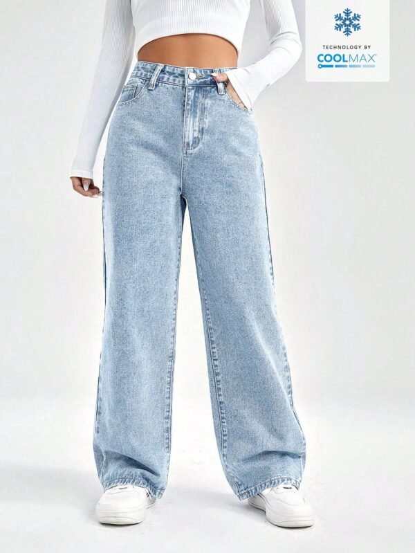 shein ezwear بنطلون جينز بويفريند جيب مائل خصر عالي shein ezwear بنطلون جينز بويفريند جيب مائل خصر عالي