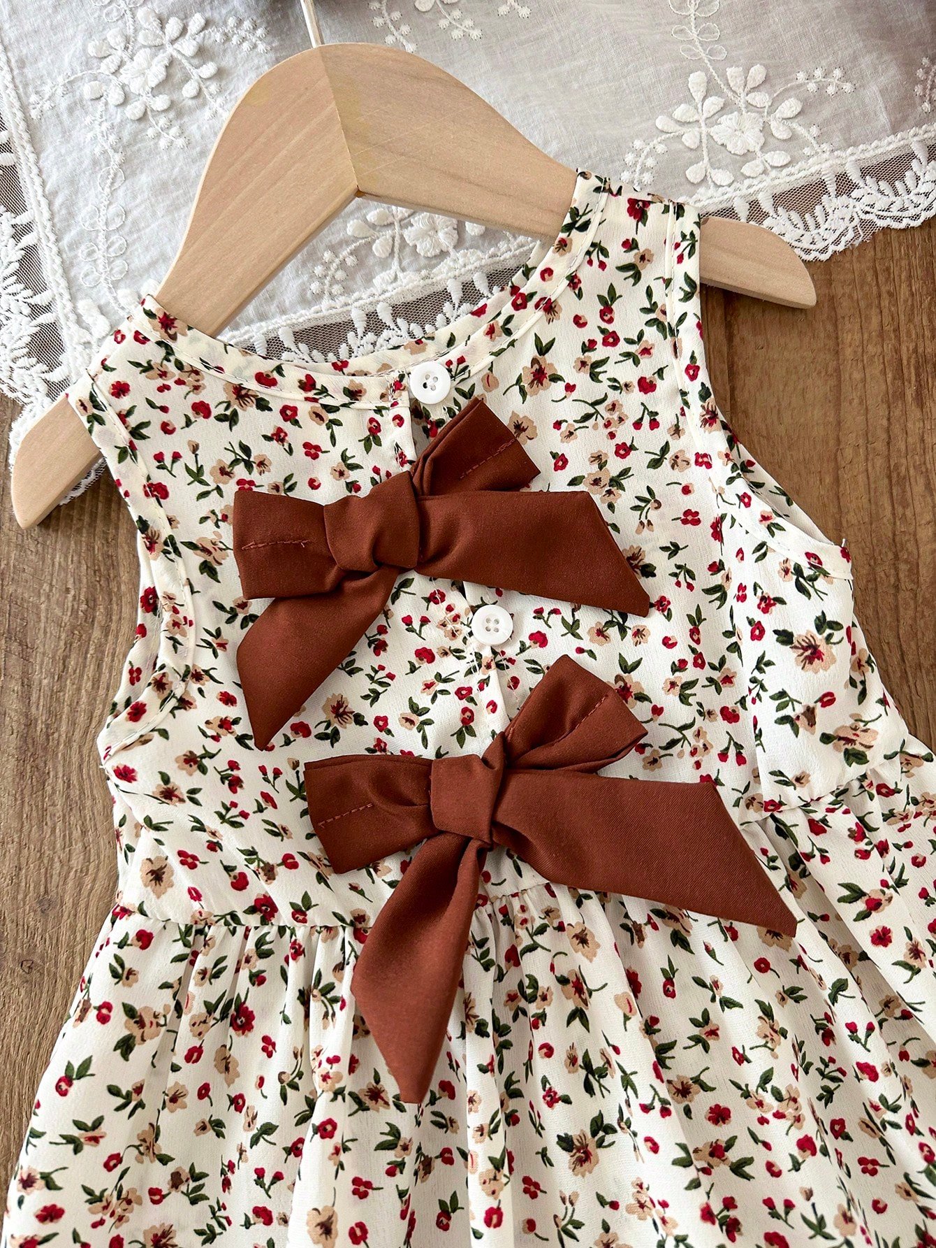 shein فستان للبنات من عمر 3 أشهر إلى 3 سنوات للخروج، قطعة واحدة بأسلوب كاجوال وجميل للارتداء اليومي في فصل الخريف، فستان كم قصير مزين بفيونكة بنية اللون 16