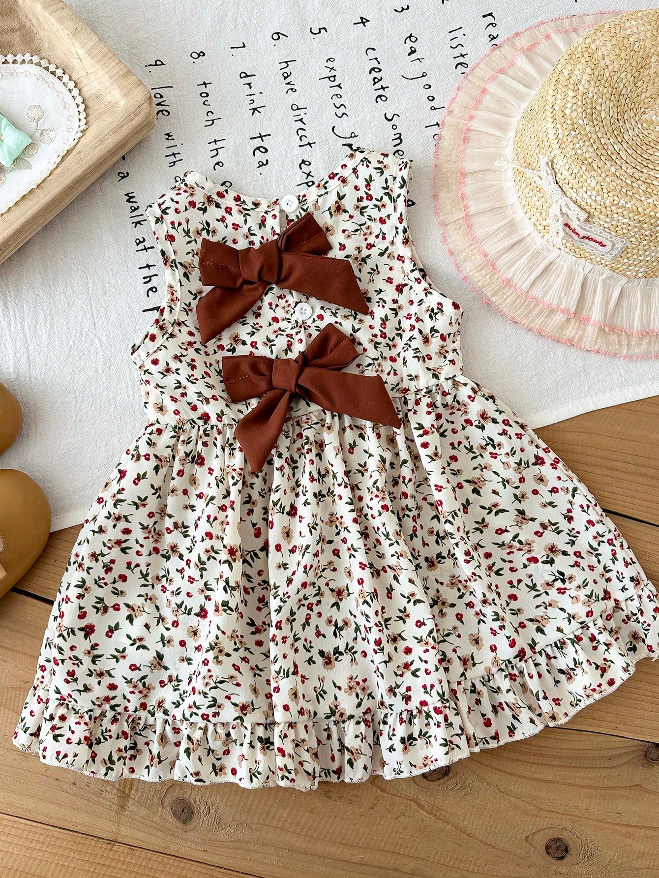 shein فستان للبنات من عمر 3 أشهر إلى 3 سنوات للخروج، قطعة واحدة بأسلوب كاجوال وجميل للارتداء اليومي في فصل الخريف، فستان كم قصير مزين بفيونكة بنية اللون 19