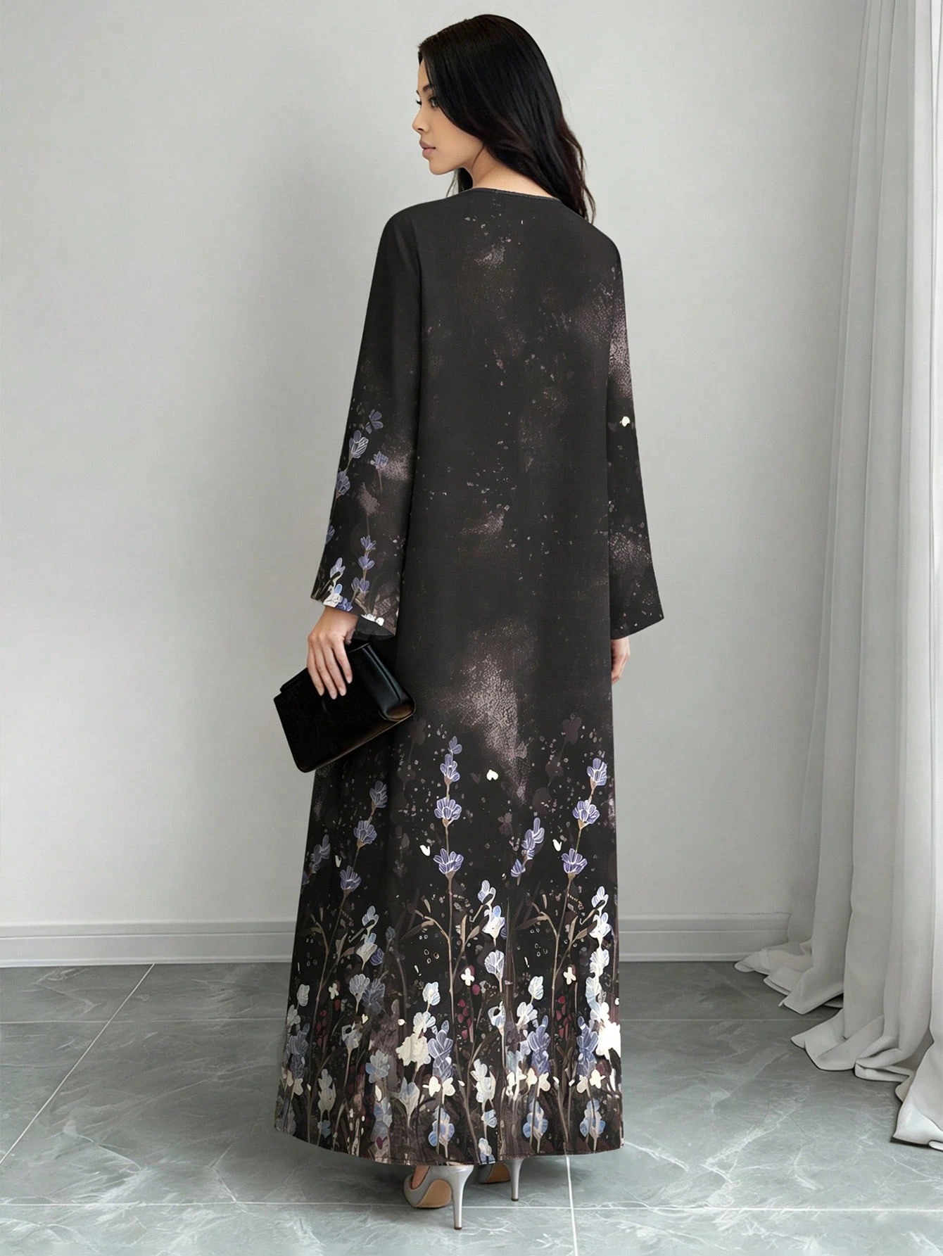 shein najma عباية كارديجان طويلة كاجوال للنساء بطبعة زهرية تدرجية ذات أكمام طويلة، مناسبة للربيع والخريف 15