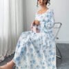 elenzga فستان أنيق للمرأة ذات الحجم الكبير بأكمام فانوس وطبقات من الكشكشة بتصميم زهري 12