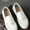 salkin أحذية لوفرز رجالية بتصميم أنيق مع شرابات، أحذية اجتماعية للرجل الأنيق، من جلد لامع ناعم ومريح، باللون الأبيض اللؤلؤي، للارتداء اليومي الكاجوال، طراز طالب العودة إلى المدرسة، مع نعل سميك لزيادة الارتفاع، أحذية رسمية للأعمال، مناسبة للمكتب والحفلات و 12