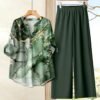 shein lune بدلة كاجوال للنساء تتكون من قميص بياقة على شكل حرف v وأكمام مكسرة، وبنطال ذو ساق واسعة 1