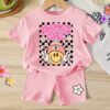 elladie kids مجموعة قميص كم قصير وشورت للبنات الرضع بطبعات صدفة وجنجل البحر وفيونكة، أسلوب عطلة عفوي بسيط، مناسبة للعطلات والأنشطة الخارجية، صيفي 1