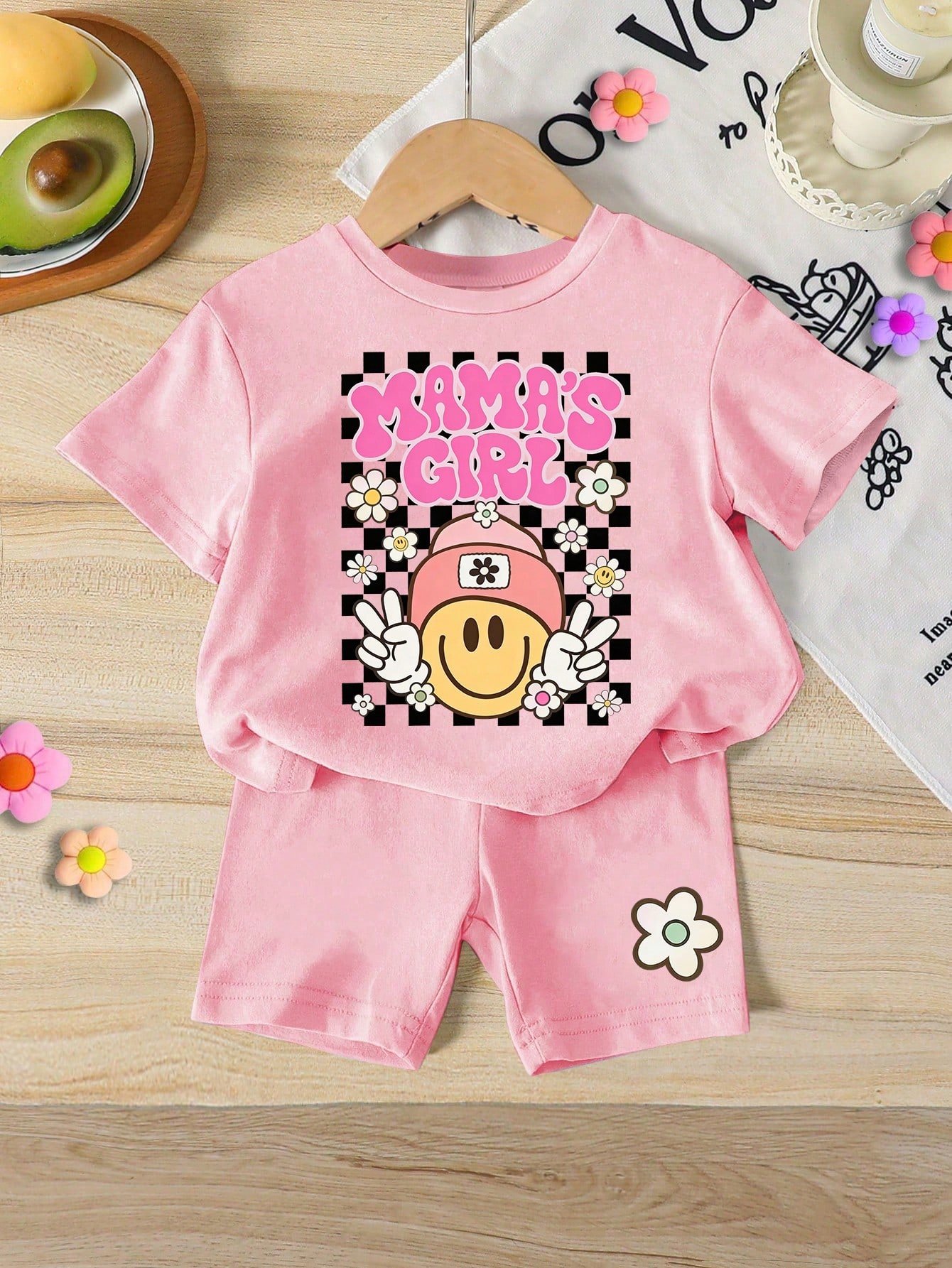 elladie kids مجموعة قميص كم قصير وشورت للبنات الرضع بطبعات صدفة وجنجل البحر وفيونكة، أسلوب عطلة عفوي بسيط، مناسبة للعطلات والأنشطة الخارجية، صيفي 1