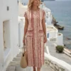 shein lune فستان نسائي بياقة مستديرة وأكمام قصيرة بخفقان الخفيفة مع طباعة هندسية لإجازة 16