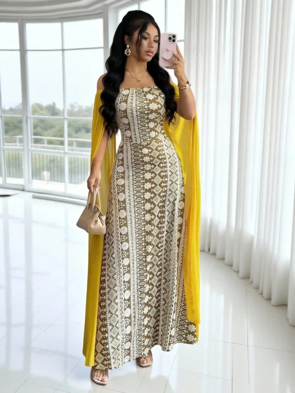shein franclia فستان عطلة أخضر كاجوال بأكمام طويلة مطبوع بتباين الشبكة 5