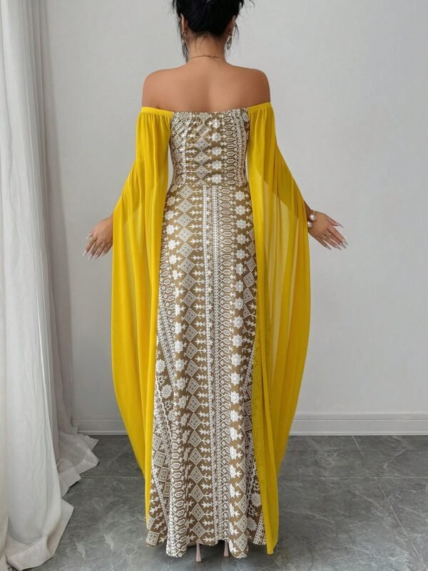 shein franclia فستان عطلة أخضر كاجوال بأكمام طويلة مطبوع بتباين الشبكة 2