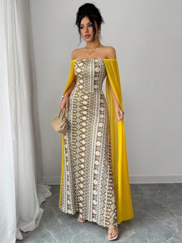 shein franclia فستان عطلة أخضر كاجوال بأكمام طويلة مطبوع بتباين الشبكة 4