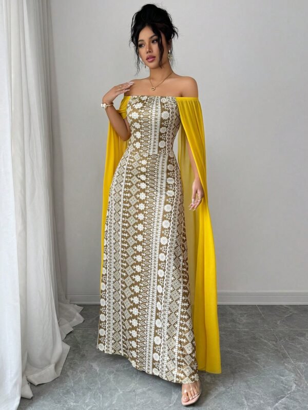 shein franclia فستان عطلة أخضر كاجوال بأكمام طويلة مطبوع بتباين الشبكة 7