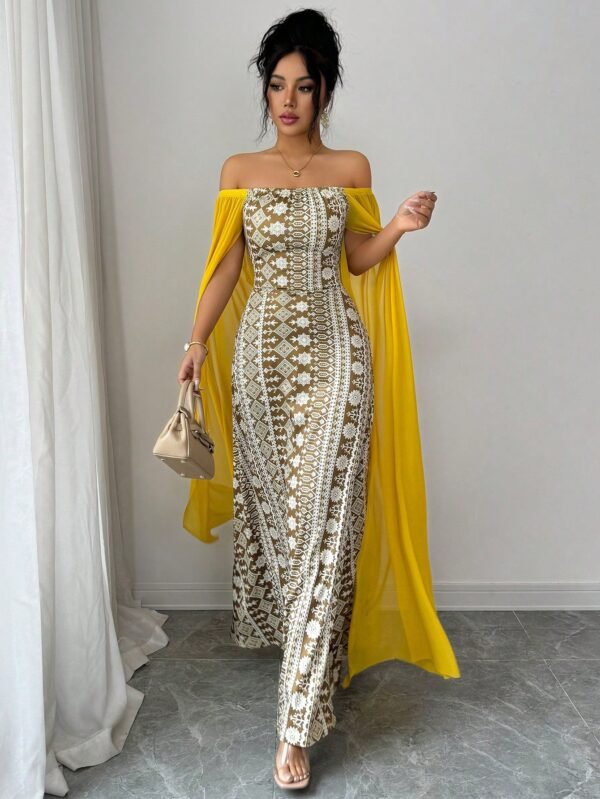 shein franclia فستان عطلة أخضر كاجوال بأكمام طويلة مطبوع بتباين الشبكة 8