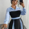 shein elenzya فستان نسائي أنيق بياقة مربوطة وأكمام طويلة، فستان نسائي، ملابس رسمية نسائية، فساتين نسائية أنيقة، طقم ملابس نسائية كلاسيكي أنيق 6