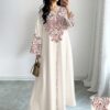 shein najma فستان ماكسي أنيق بطبعة رقمية ملونة بنمط الكرمة، طويل الأكمام وياقة على شكل حرف v، للربيع والخريف 12