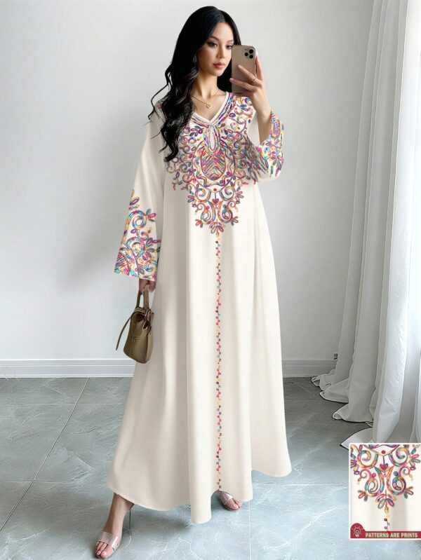 shein najma فستان ماكسي أنيق بطبعة رقمية ملونة بنمط الكرمة، طويل الأكمام وياقة على شكل حرف v، للربيع والخريف 12