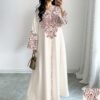shein najma فستان كم طويل بياقة v مزخرف بنقشة زهور صغيرة، إطلالة أنيقة وراقية، فستان شيفون ماكسي مع ياقة، مناسب للربيع والصيف 11