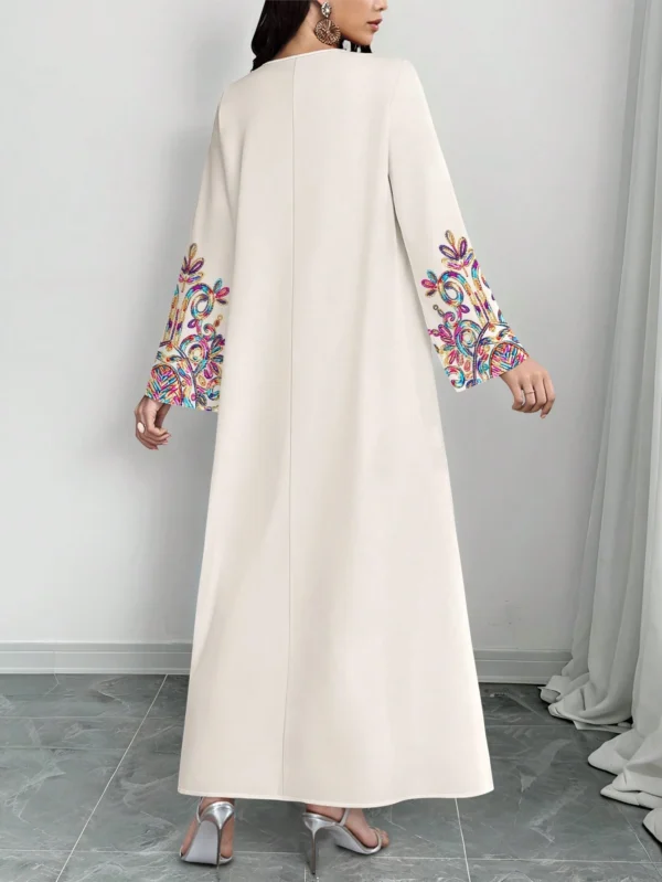 shein najma فستان ماكسي أنيق بطبعة رقمية ملونة بنمط الكرمة، طويل الأكمام وياقة على شكل حرف v، للربيع والخريف 14