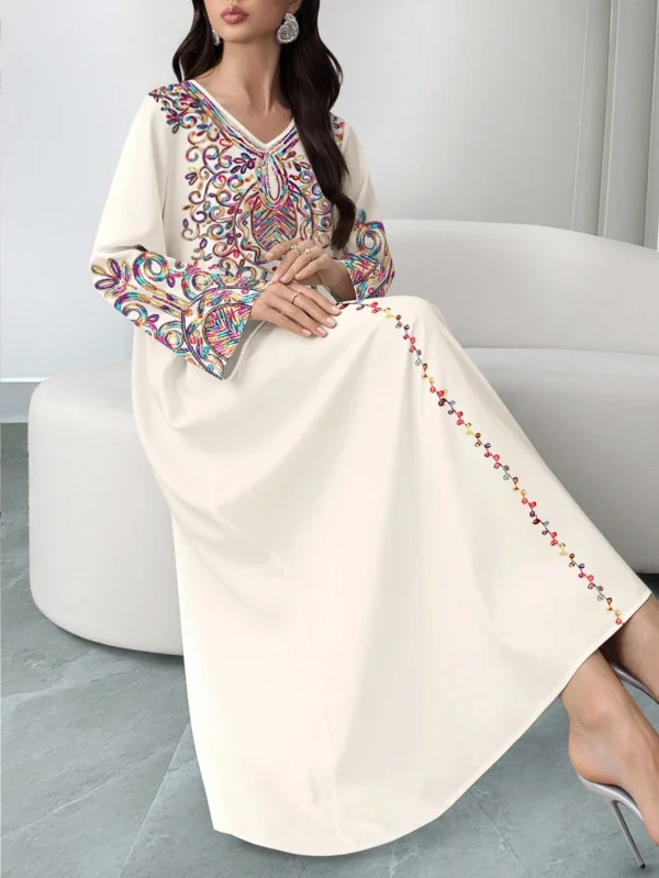 shein najma فستان ماكسي أنيق بطبعة رقمية ملونة بنمط الكرمة، طويل الأكمام وياقة على شكل حرف v، للربيع والخريف 16